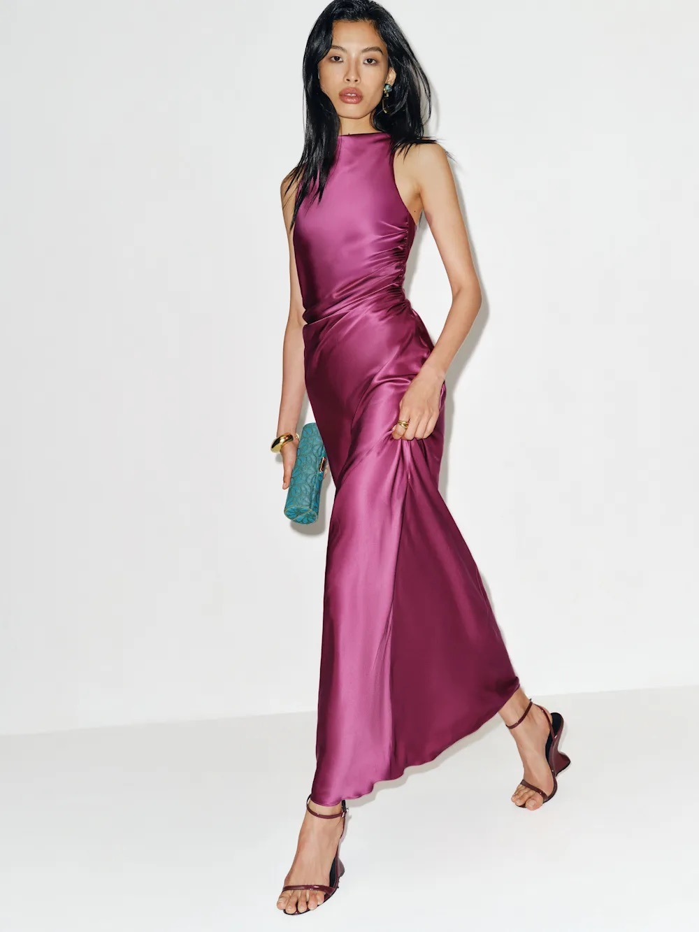 Reformation NWT 6 Anaiis Silk Maxi Dress Hibiscus Tea Fuschia Open Back